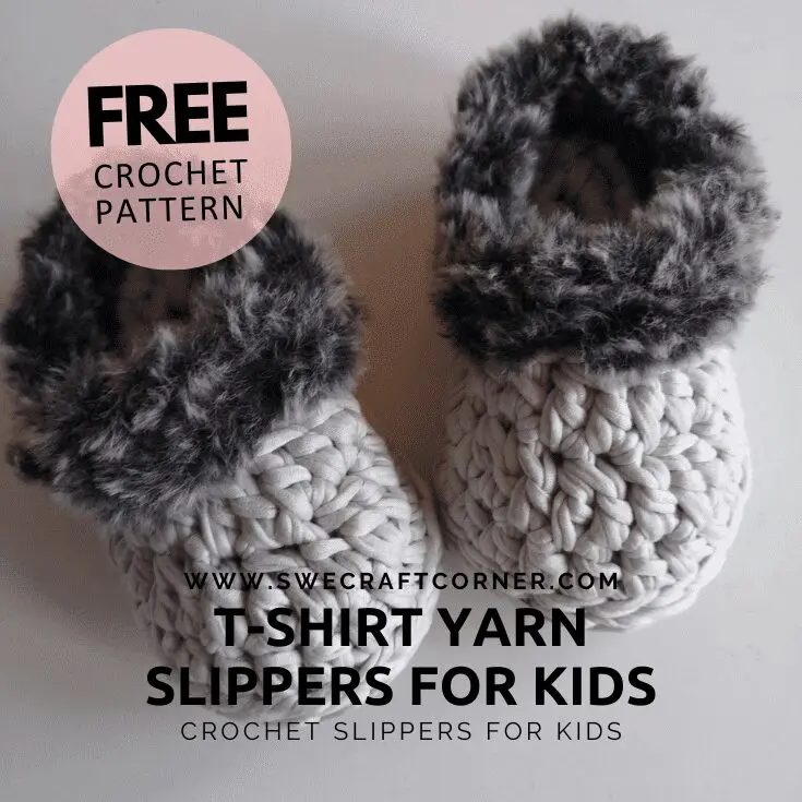FREE crochet pattern – T-shirt yarn slippers for kids