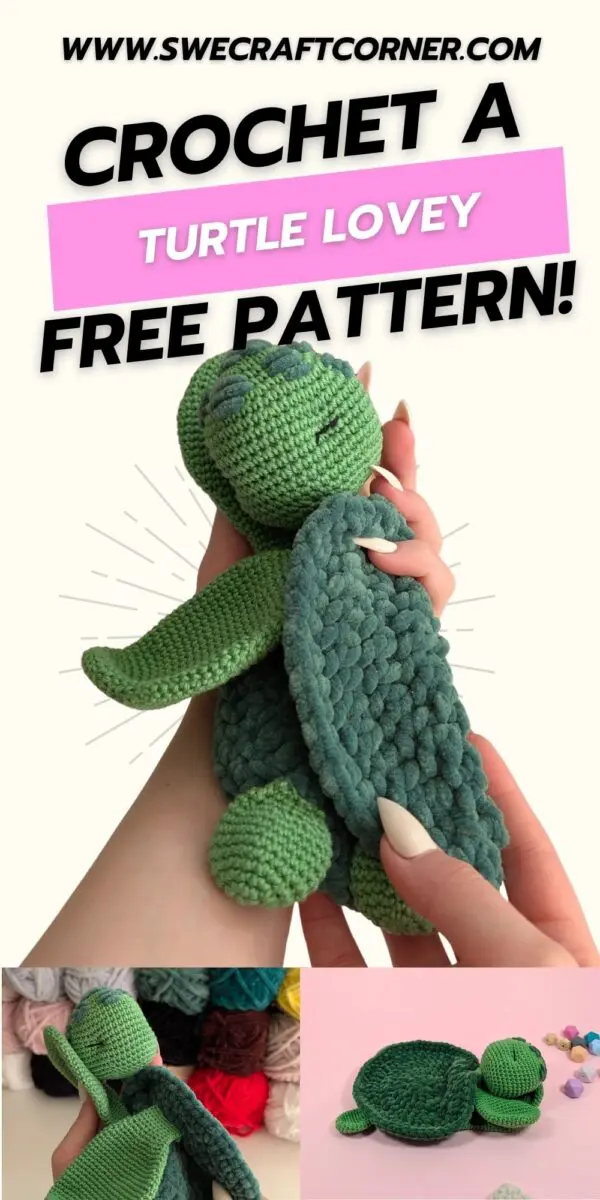 FREE PDF Crochet turtle lovey pattern - perfect for baby boys This is the perfect lovey for little boys. It's fluffy chenille body makes for a soft baby blanket for the turtle snuggler. It's an easy step by step crochet pattern.