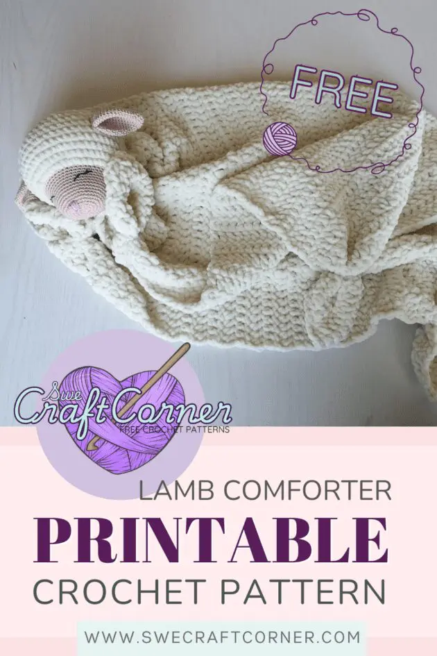 FREE PDF crochet Baby comfort blanket - crochet pattern lamb comforter Printable crochet pattern