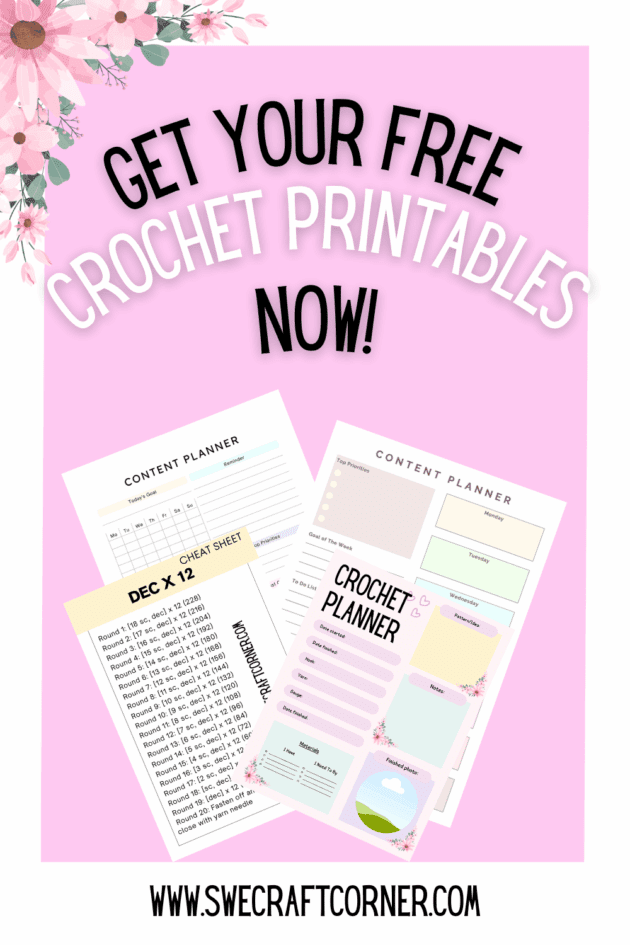 Preview of downloadable crochet business printables in pink with overlay text: 'Get your free crochet printables now!