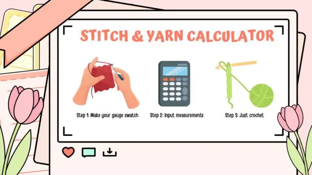 colorful info graphic about crochet stitch calculator for yarn usage and stitches needed for crochet projects