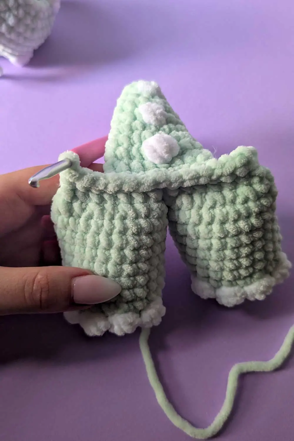 Crocheted dinosaur body in progress
