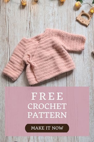 Pink kimono style crochet sweater with pattern