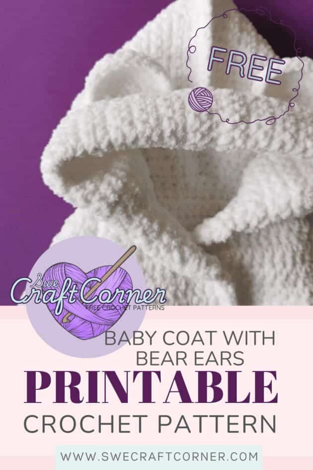 Baby coat with bear earsPrintable crochet pattern
