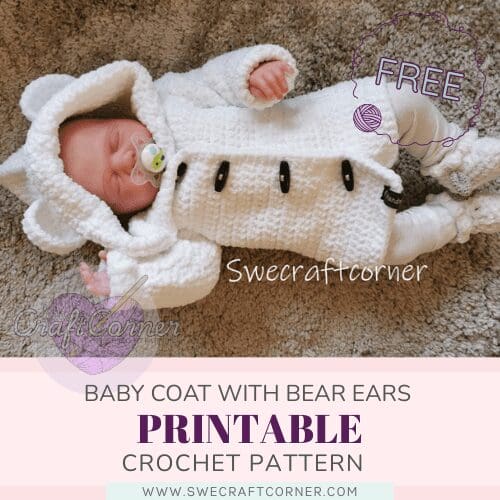 Printable crochet pattern Baby coat with bear ears