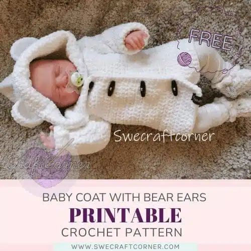 Printable crochet pattern Baby coat with bear ears