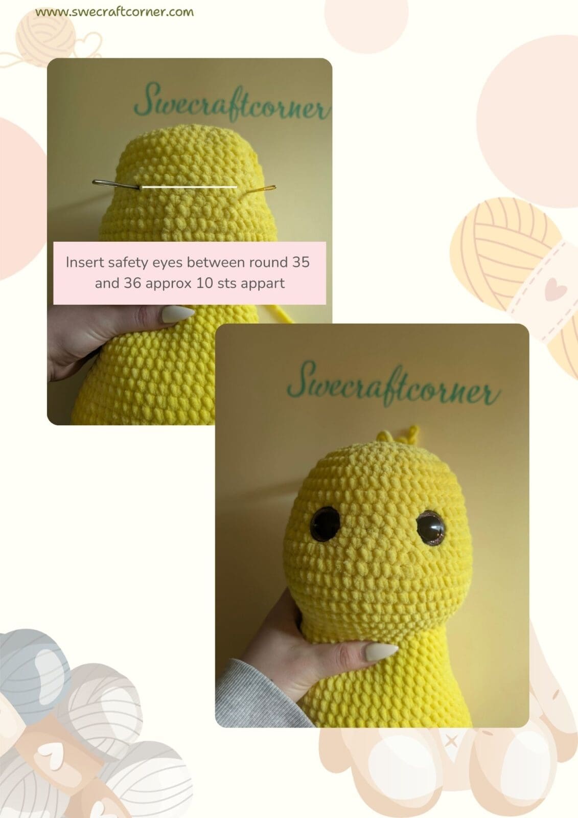 Crochet pattern for pikachu pokemon safety eye placement