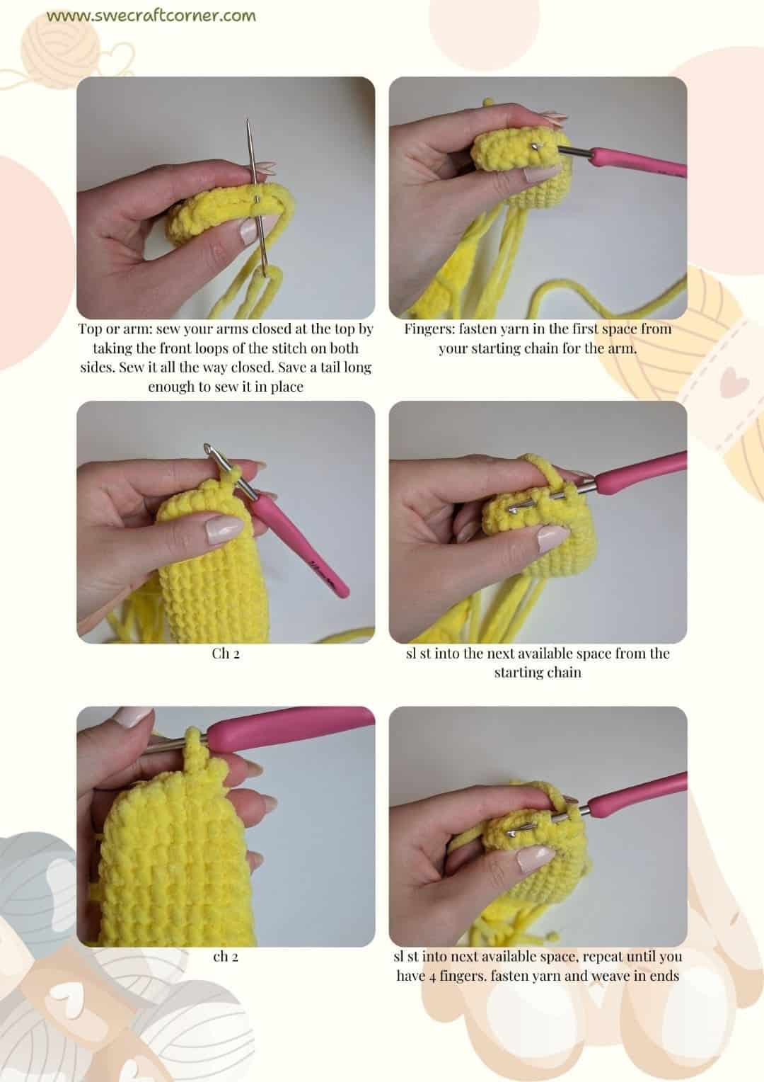 Crochet instructions for Pikachu's arms