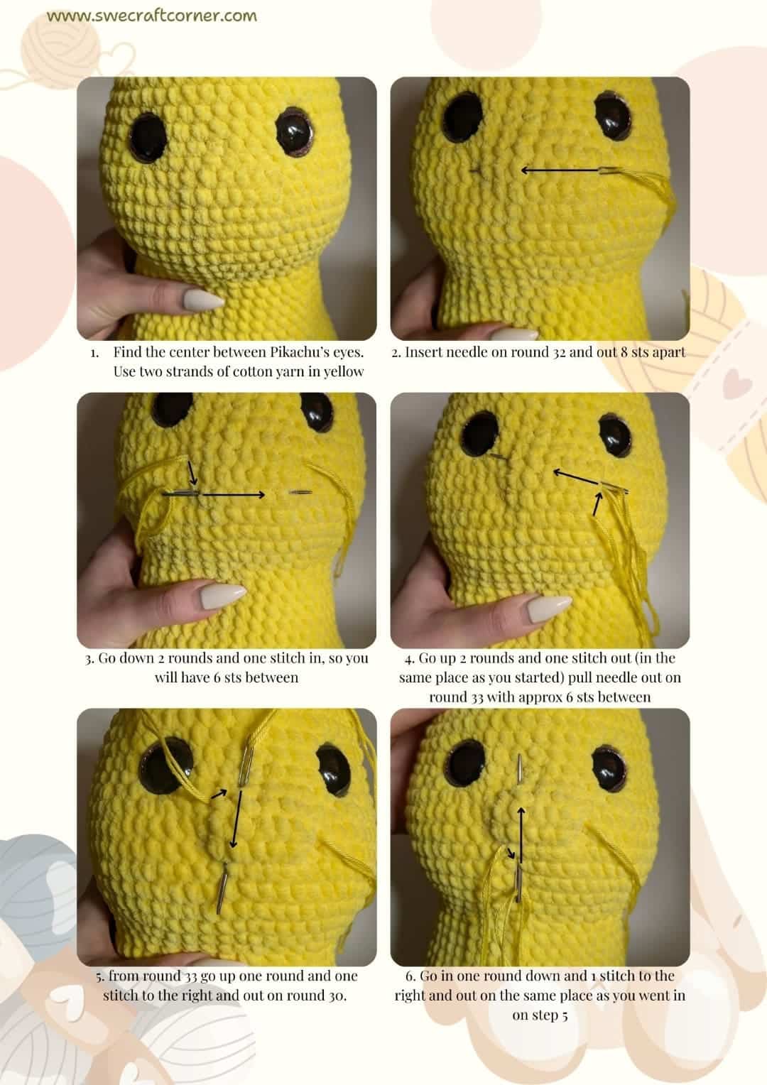 Crochet instructions for Pikachu's face