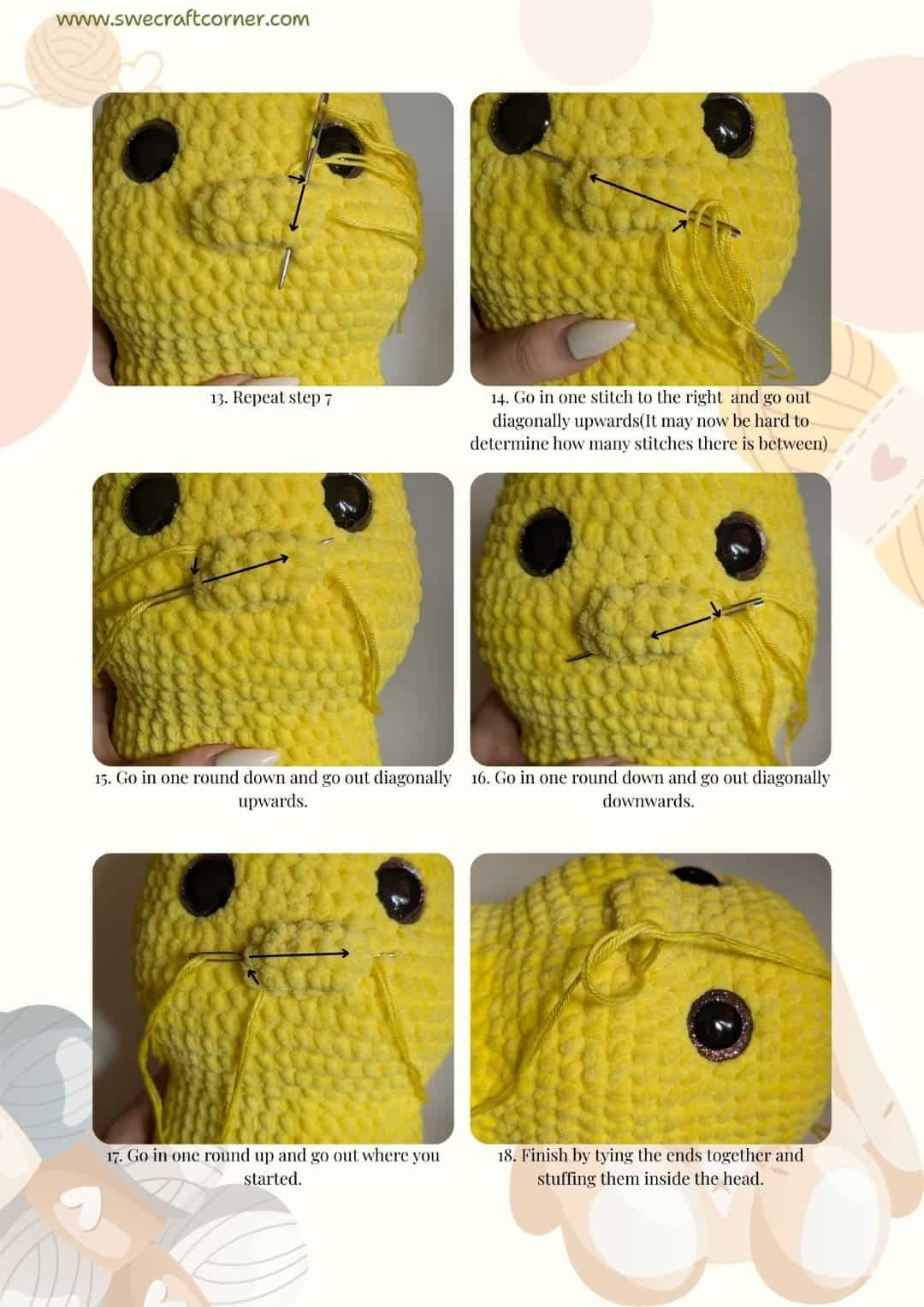 Crochet instructions for Pikachu's face