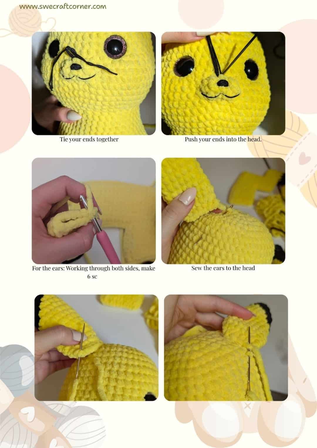 Crochet Pikachu assembly instructions.